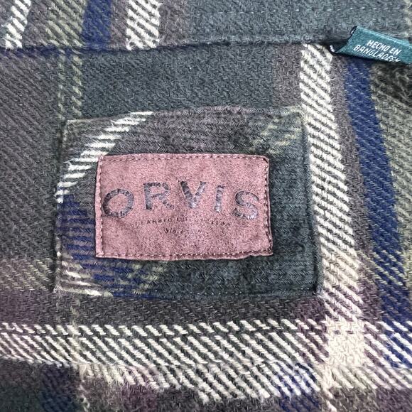Orvis Men’s Green Plaid Flannel Shirt Jacket XL 100% Cotton - Side Pockets - Picture 6 of 9